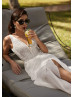 Ivory Lace Chiffon Slit Sexy Boho Beach Wedding Dress
